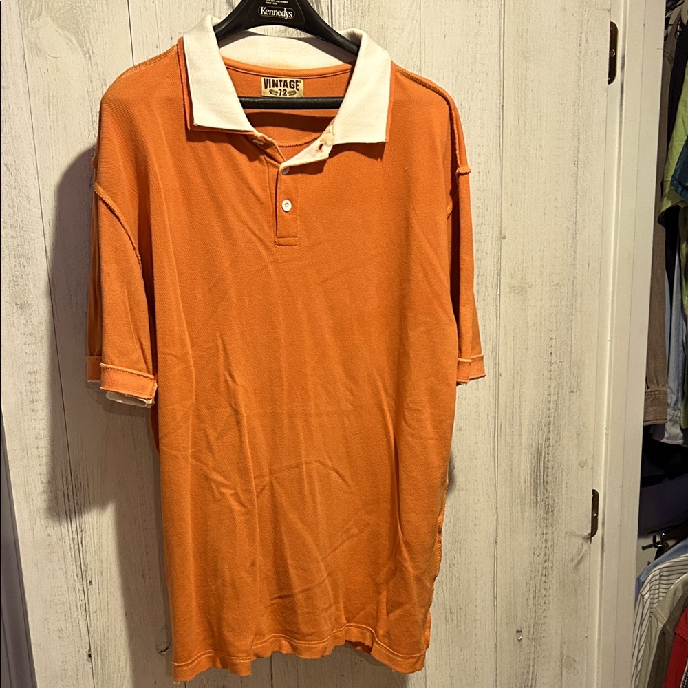 Vintage Polo Shirt in Vibrant Orange with White Accents